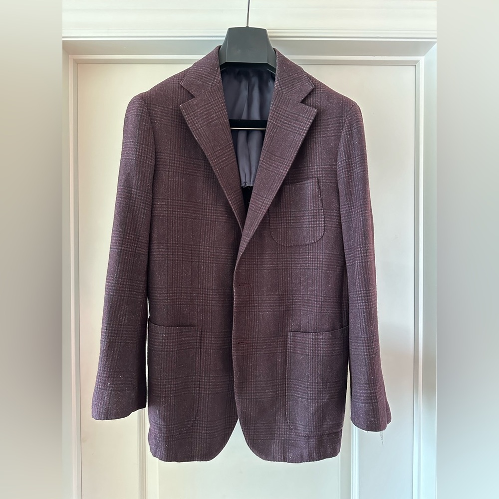 Burgundy Check Suitsupply Ermenegildo Zegna Cashmere Blazer - 40R